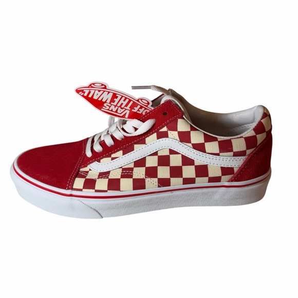 Vans Red White Old Skool Checkerboard Sneakers Lace Up Low Top Women 10 NEW - Picture 2 of 6